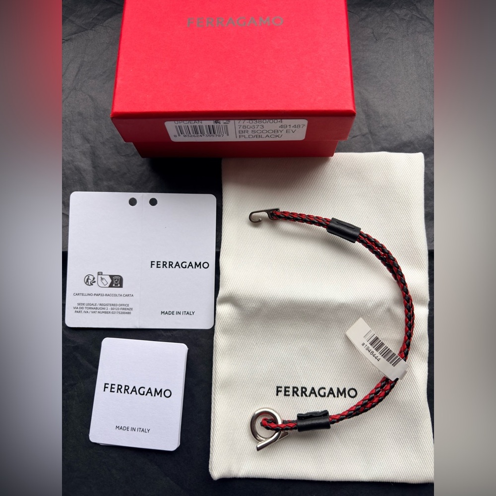 Salvatore Ferragamo Red and Black Braided Leather Bracelet red & black brand new